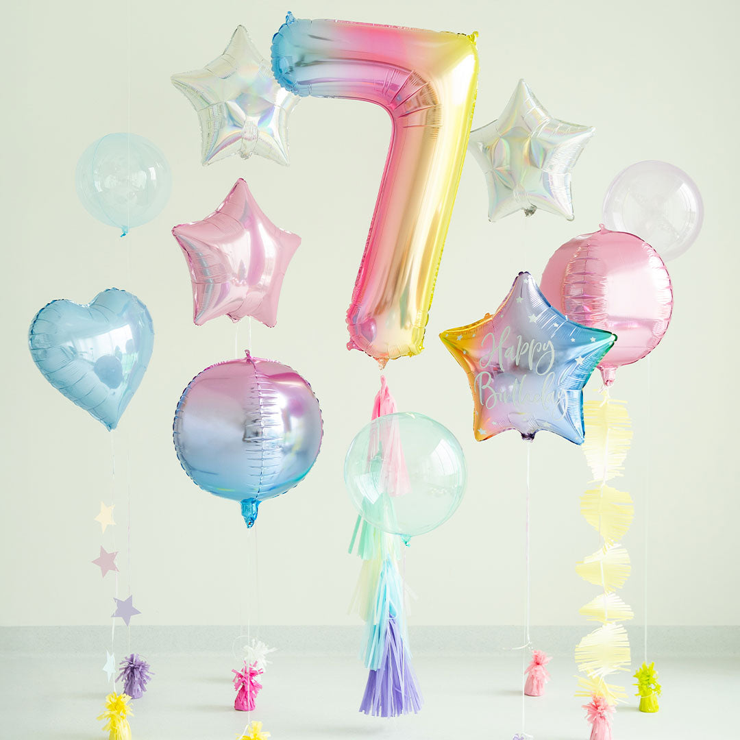 partydeco cijferballon 7 pastel regenboog - 86 cm | FB1M-7-000P | 2