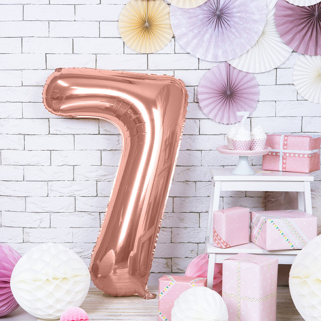 partydeco cijferballon 7 rose goud - 86 cm | FB1M-7-019R | 2