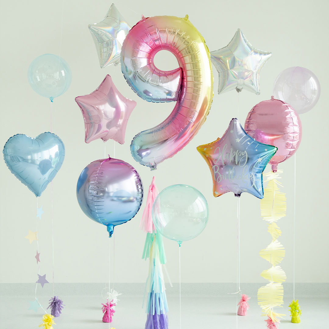 partydeco cijferballon 9 pastel regenboog - 86 cm | FB1M-9-000P | 2