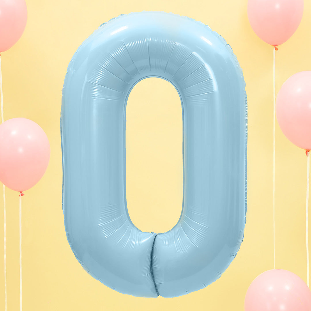partydeco cijferballon 0 licht blauw - 86 cm | FB1P-0-001J | 2