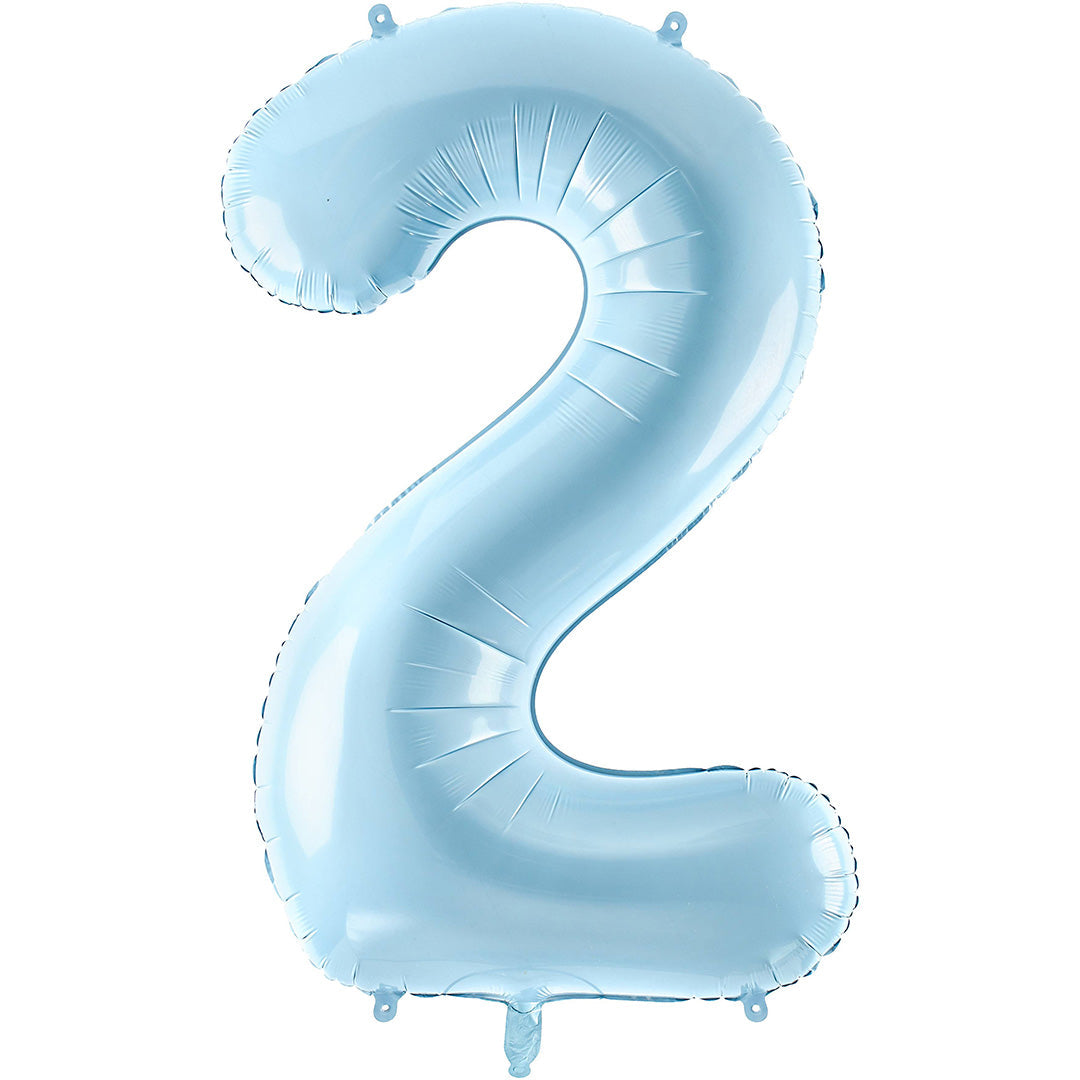 partydeco cijferballon 2 licht blauw - 86 cm | FB1P-2-001J | 1