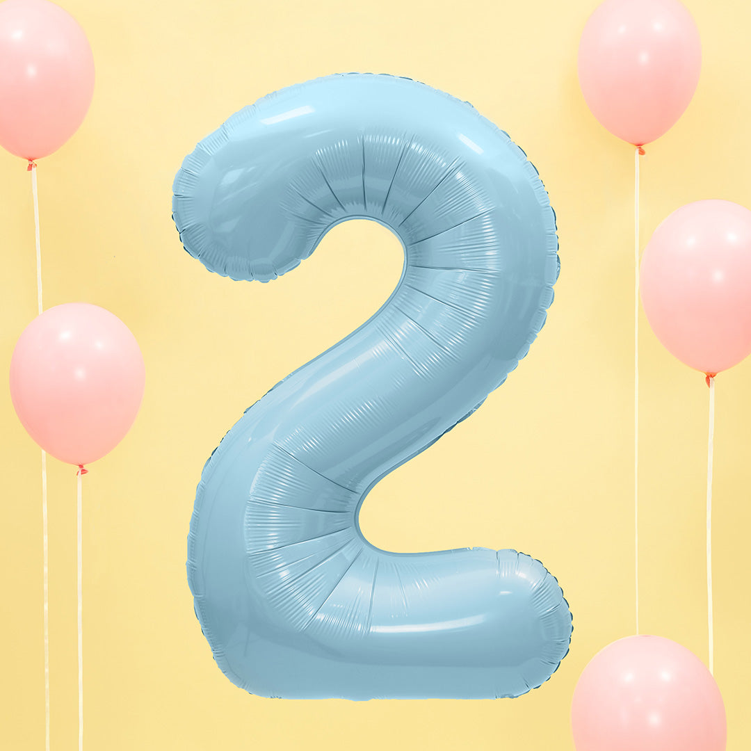 partydeco cijferballon 2 licht blauw - 86 cm | FB1P-2-001J | 2