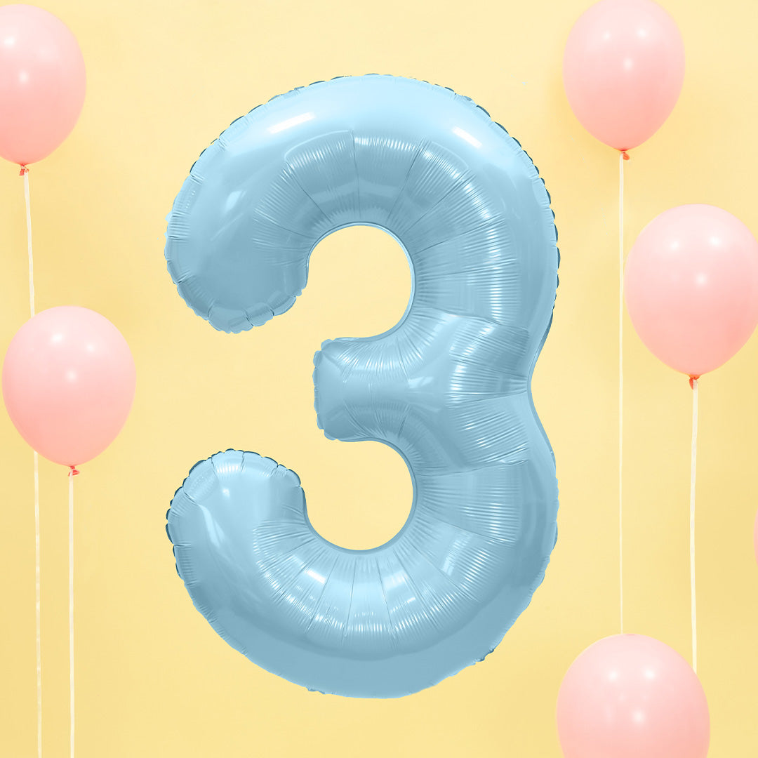 partydeco cijferballon 3 licht blauw - 86 cm | FB1P-3-001J | 2