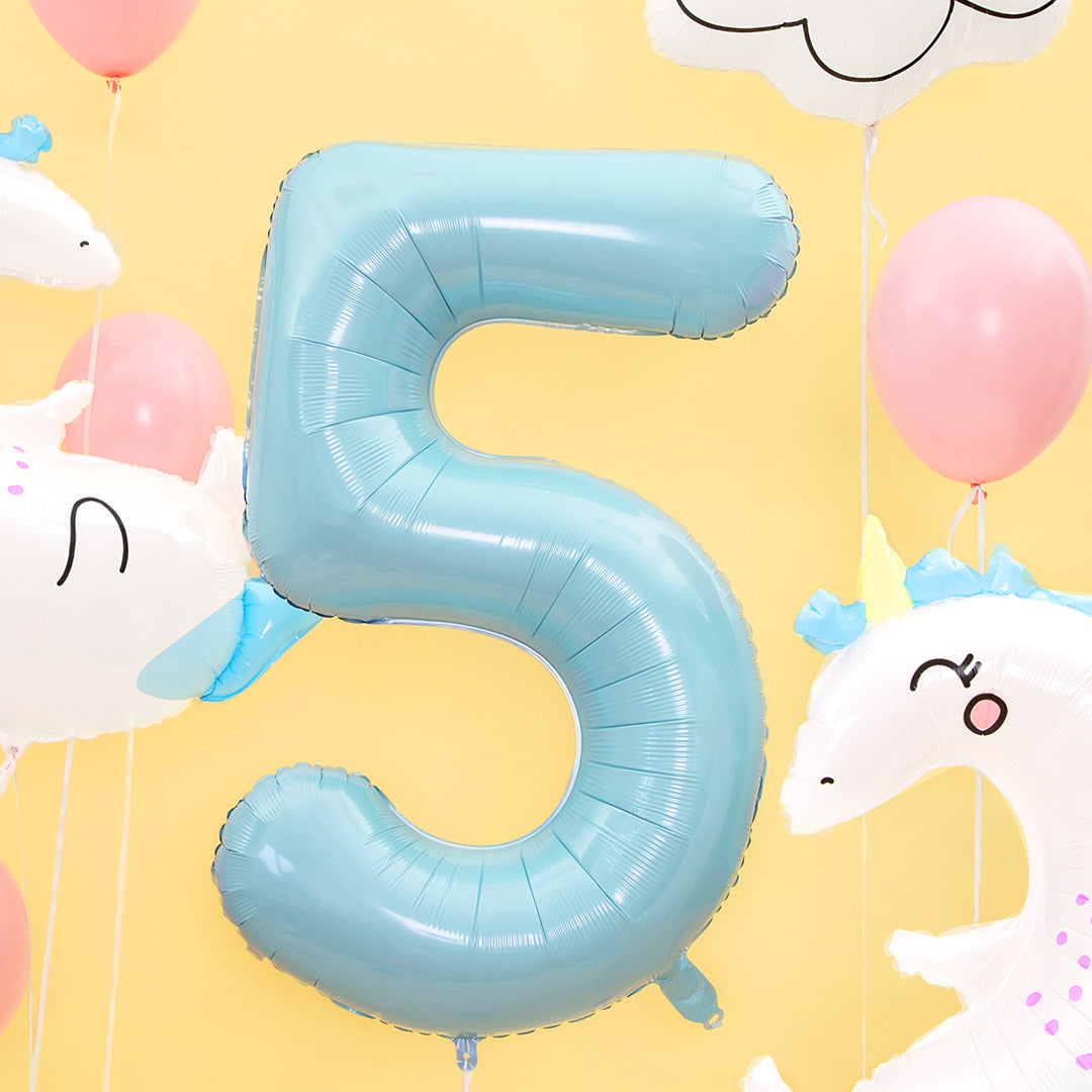 partydeco ballon chiffre 5 bleu clair - 86 cm