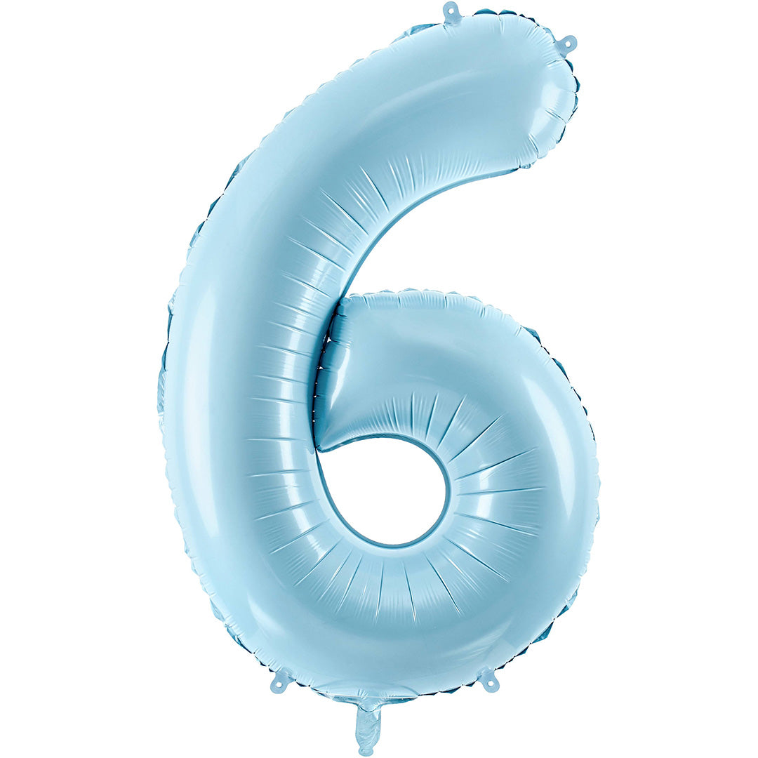 partydeco cijferballon 6 licht blauw - 86 cm | FB1P-6-001J | 1