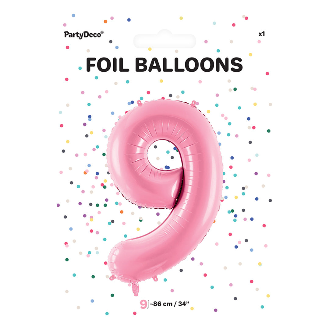 partydeco cijferballon 9 roze - 86 cm | FB1P-9-081 | 3