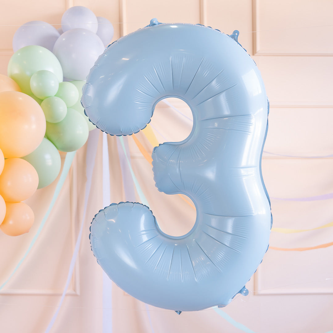 partydeco cijferballon 3 licht blauw - 72 cm | FB230P-3-001J | 2