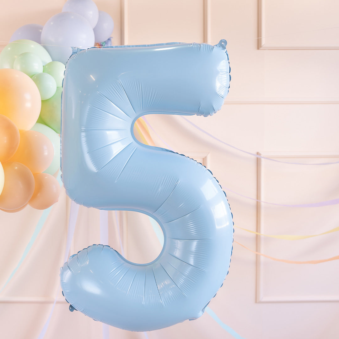 partydeco cijferballon 5 licht blauw - 72 cm | FB230P-5-001J | 2