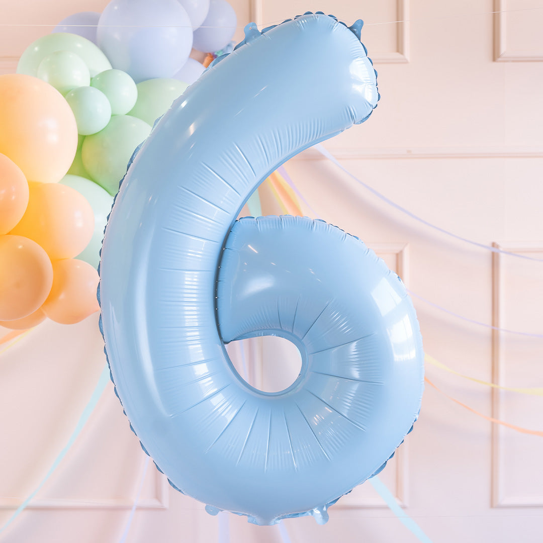 partydeco cijferballon 6 licht blauw - 72 cm | FB230P-6-001J | 2