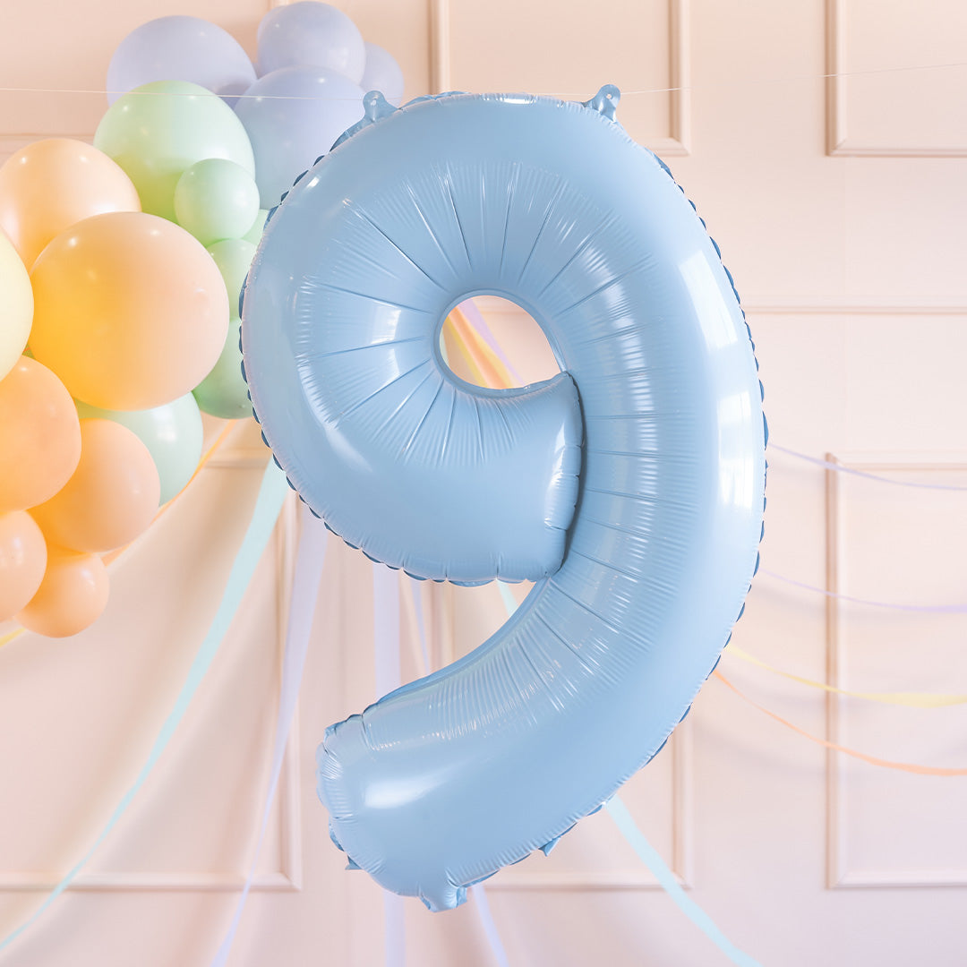 partydeco cijferballon 9 licht blauw - 72 cm | FB230P-9-001J | 2