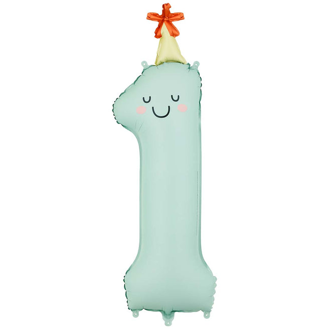 partydeco cijferballon 1 - mint - 86 cm | FB411T-1 | 1