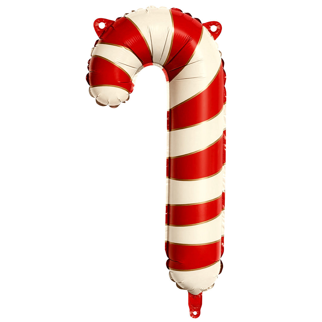 Partydeco folieballon in de vorm van een rood-wit gestreepte zuurstok voor kerst.