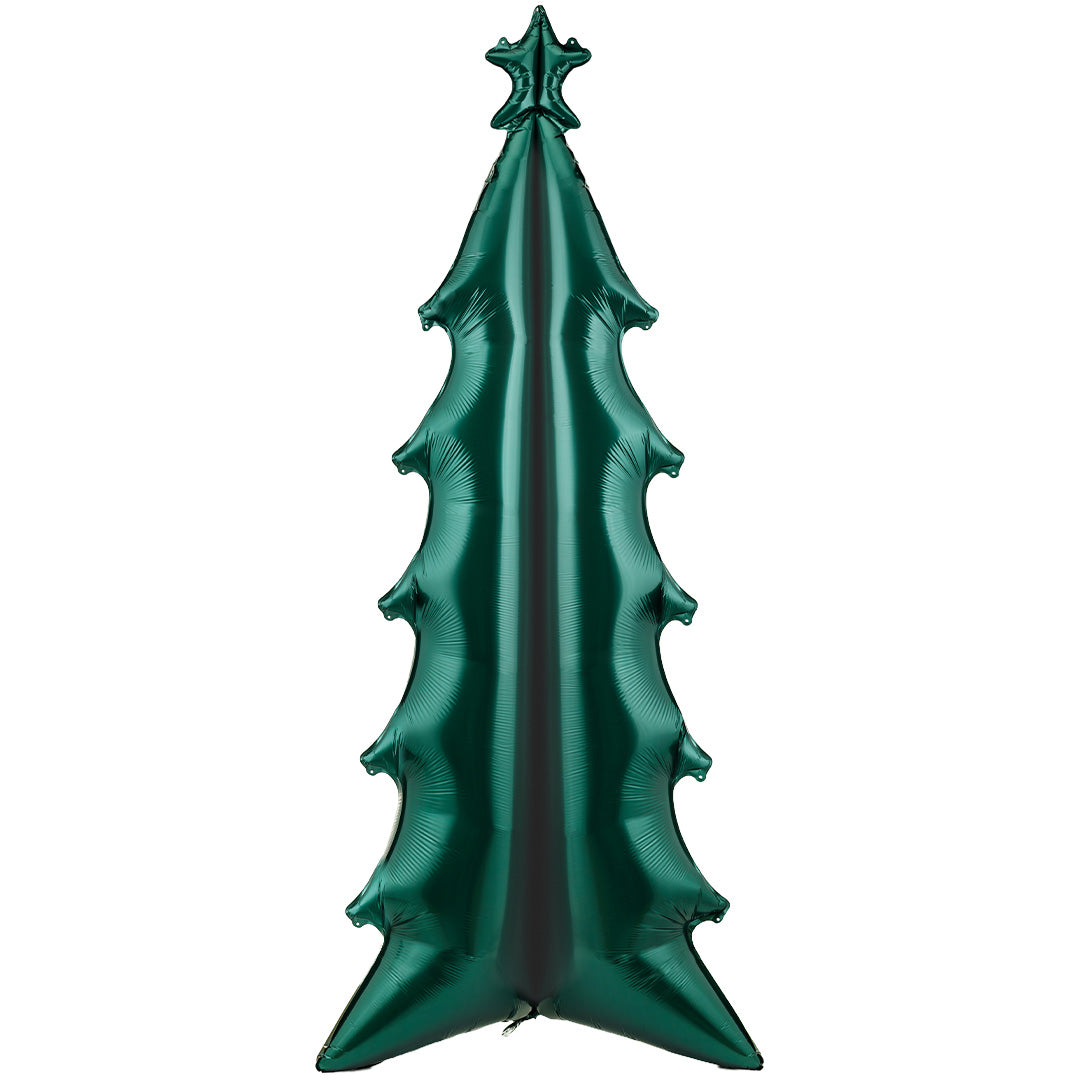 Partydeco XXL groene folieballon in de vorm van een kerstboom met ster.