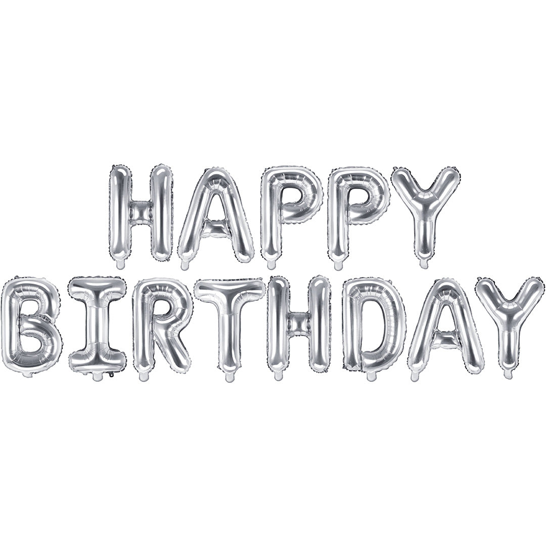 partydeco folieballon happy birthday - zilver - 340x35 cm | FB6M-018 | 1
