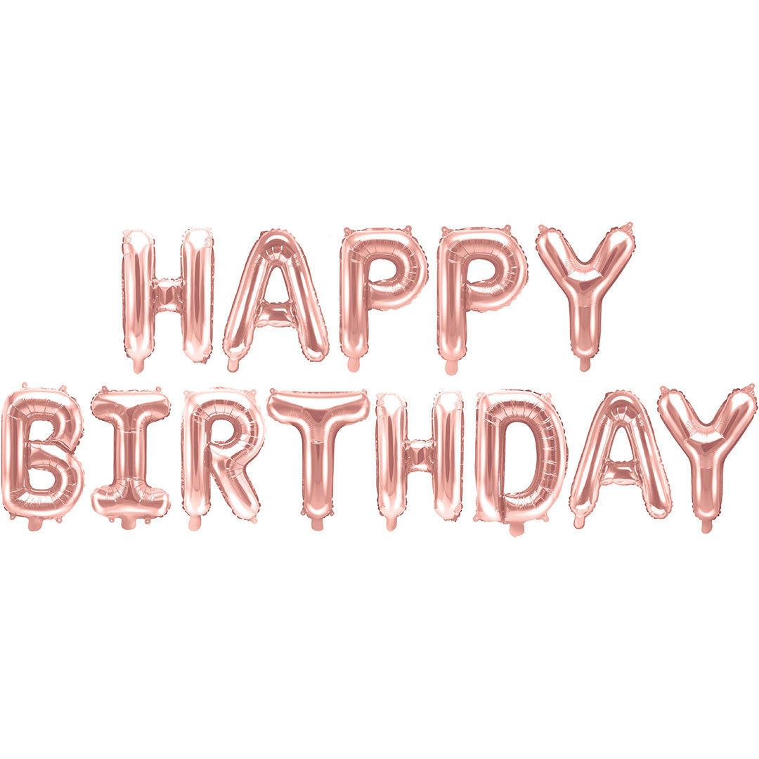 partydeco folieballon happy birthday - rose goud - 340x35 cm | FB6M-019R | 1