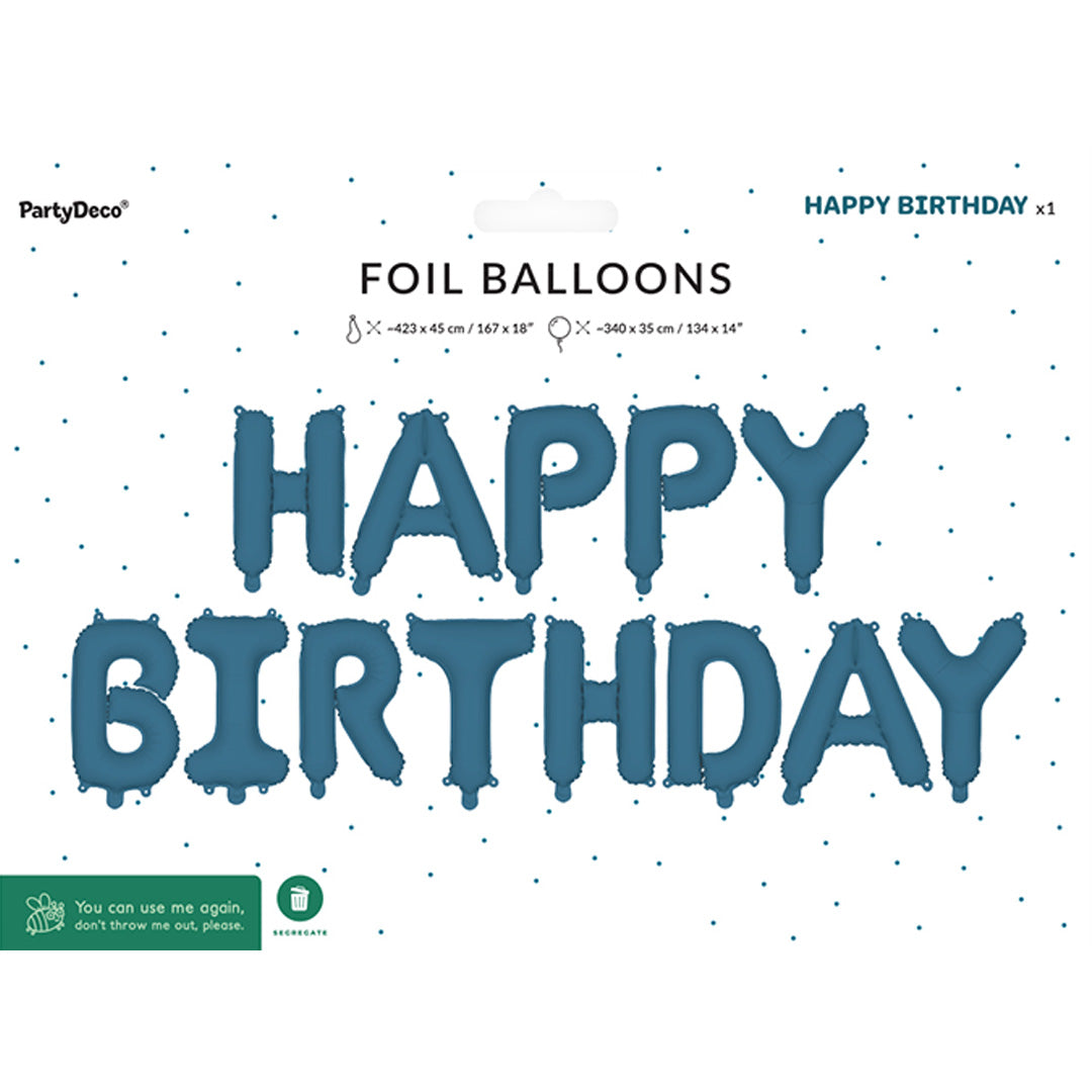 partydeco folieballonset happy birthday - navy blauw - 340x35 cm| FB6T-074 | 2
