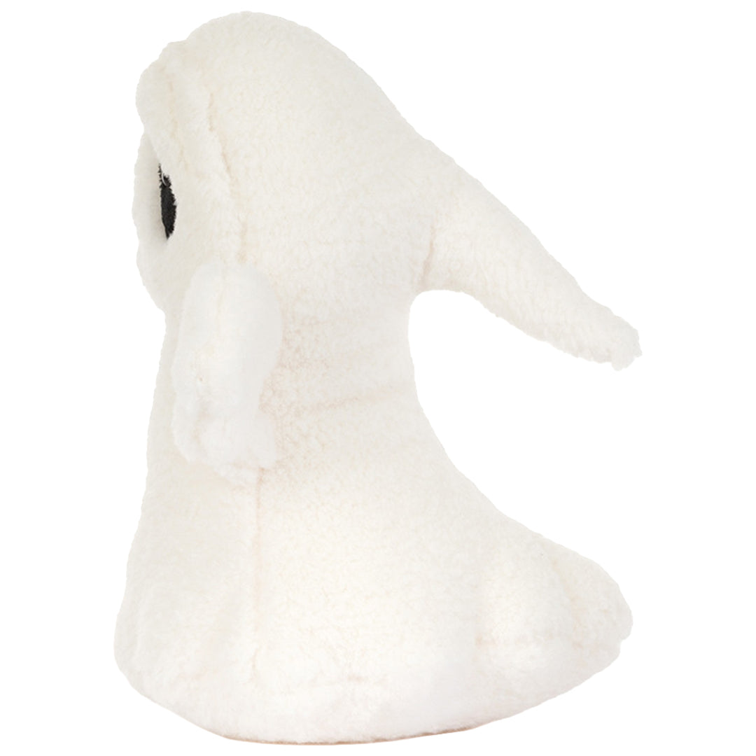 Zijaanzicht van het Jellycat witte pluchen spookje.
