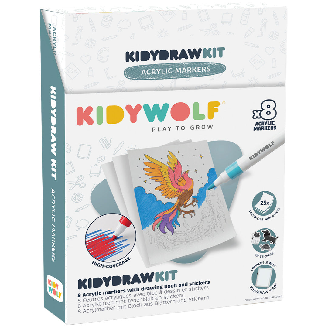 kidywolf coffret de dessin kidydraw kit - acrylique
