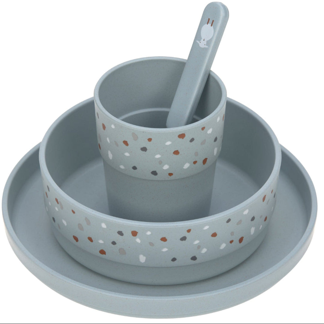 lässig set de vaisselle tiny farmer - mouton-oie bleu - 4 pièces