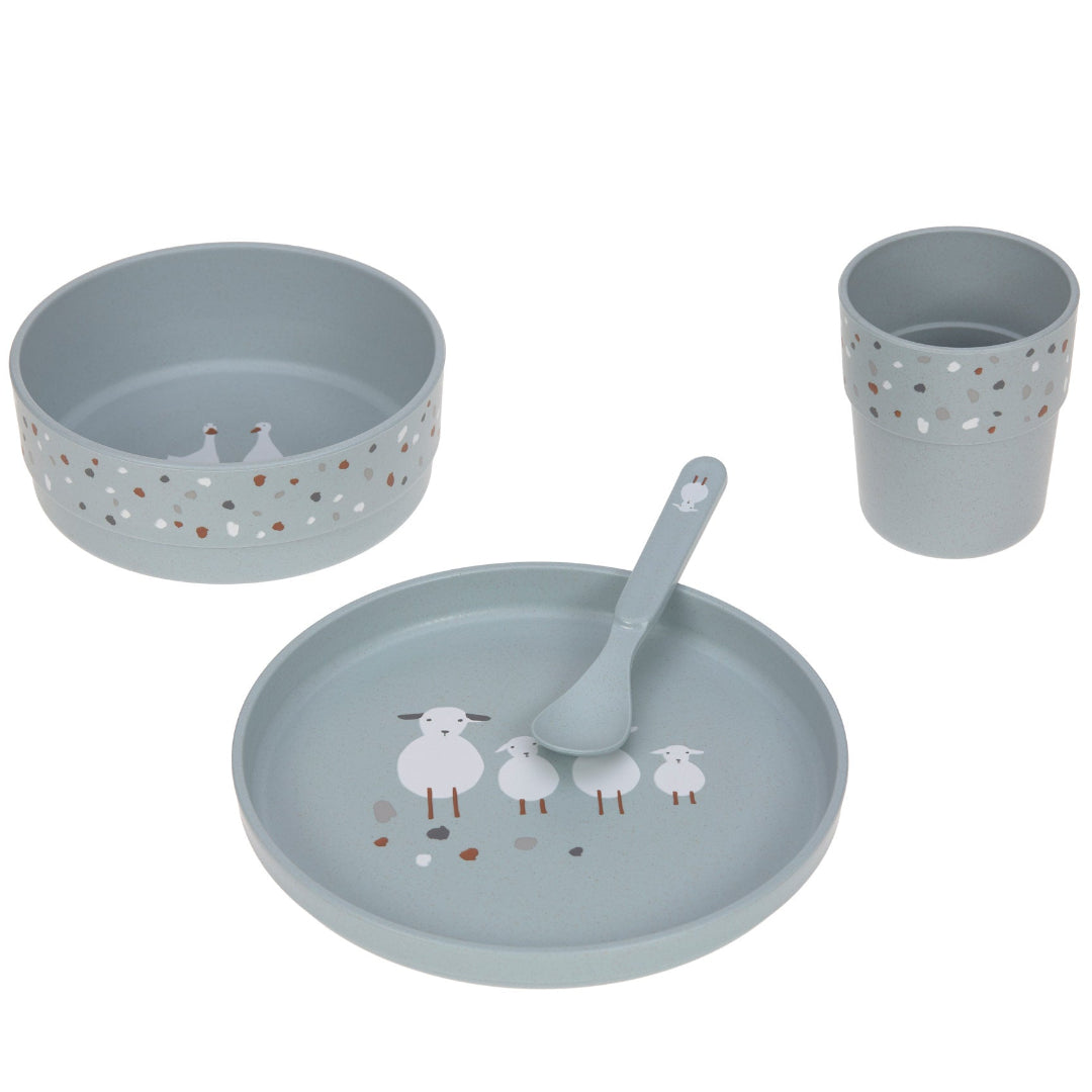 lässig set de vaisselle tiny farmer - mouton-oie bleu - 4 pièces
