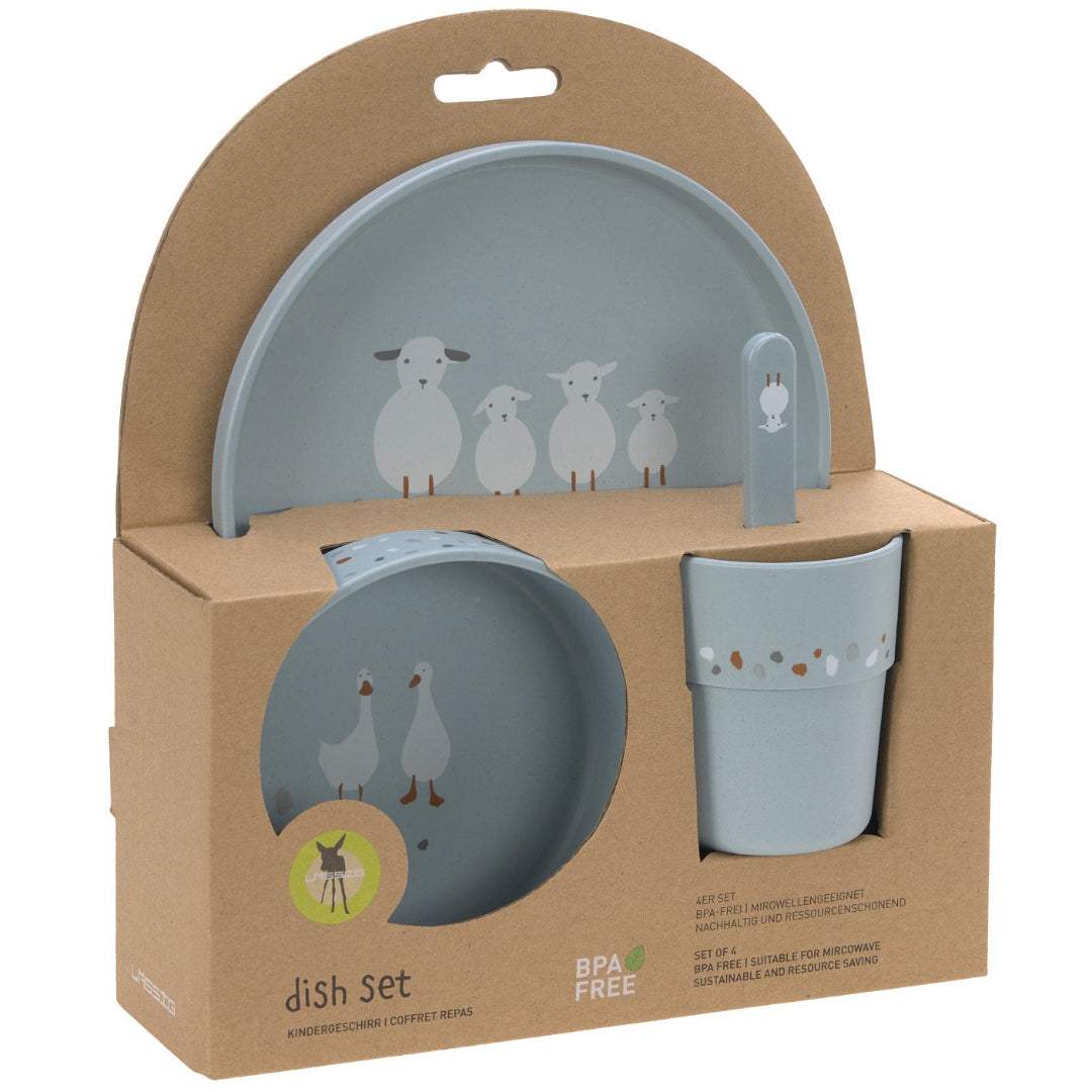 lässig set de vaisselle tiny farmer - mouton-oie bleu - 4 pièces