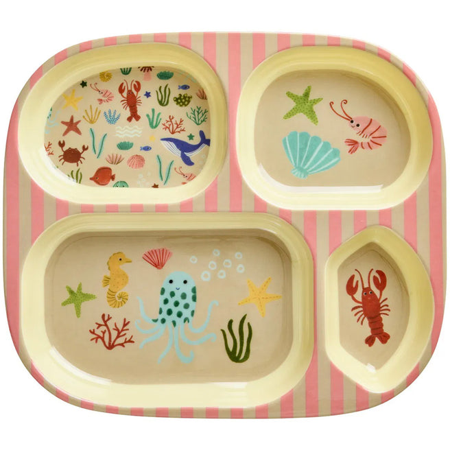 Rice kinder vakjesbord met roze strepen en een onderwater thema met zeedieren.