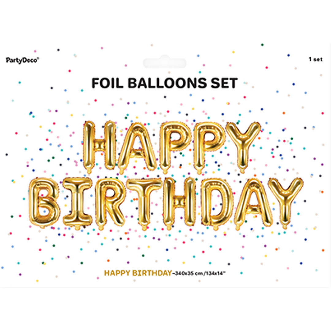 partydeco folieballon happy birthday - goud - 340x35 cm | FB6M-019 | 2