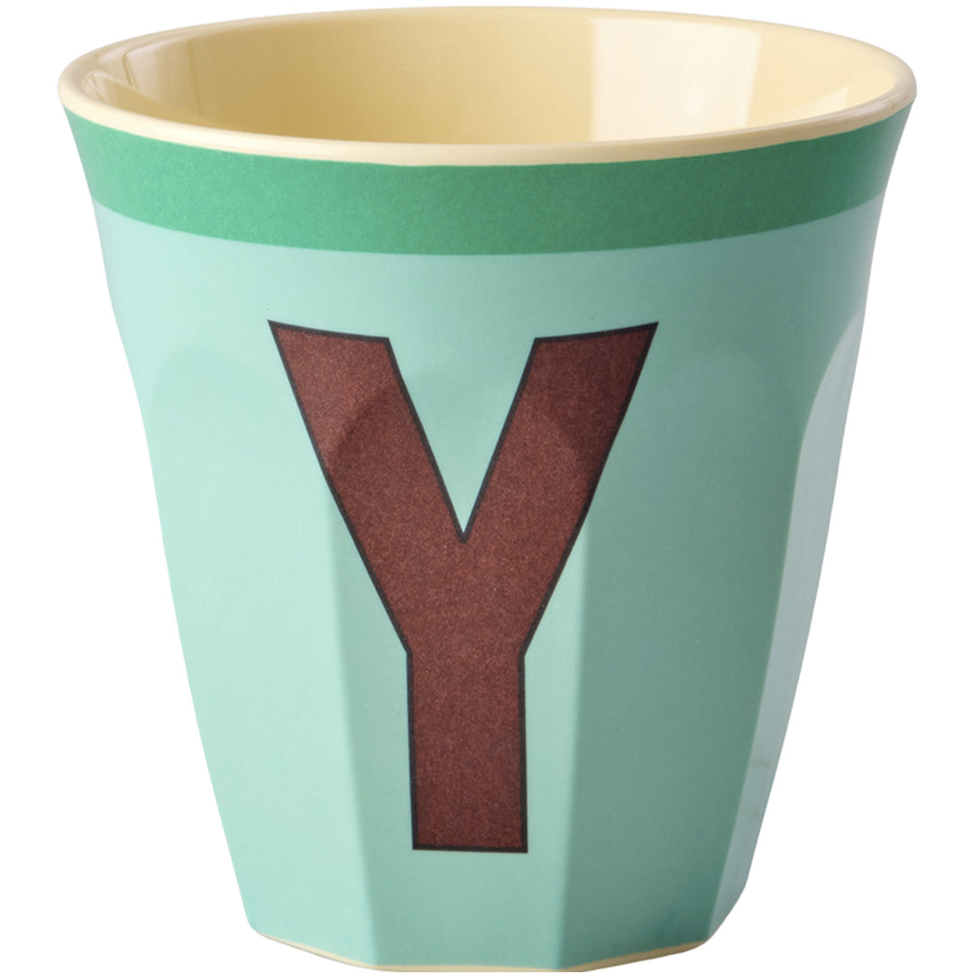 Rice mintgroene plastic alfabetbeker met de letter Y.