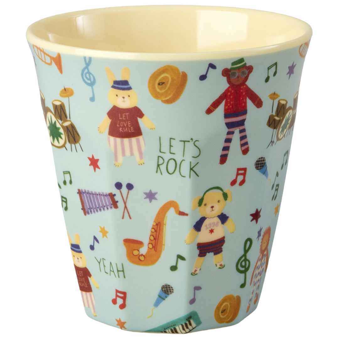 Rice kinderbeker met een blauw 'music band' patroon van dieren en muziekinstrumenten.