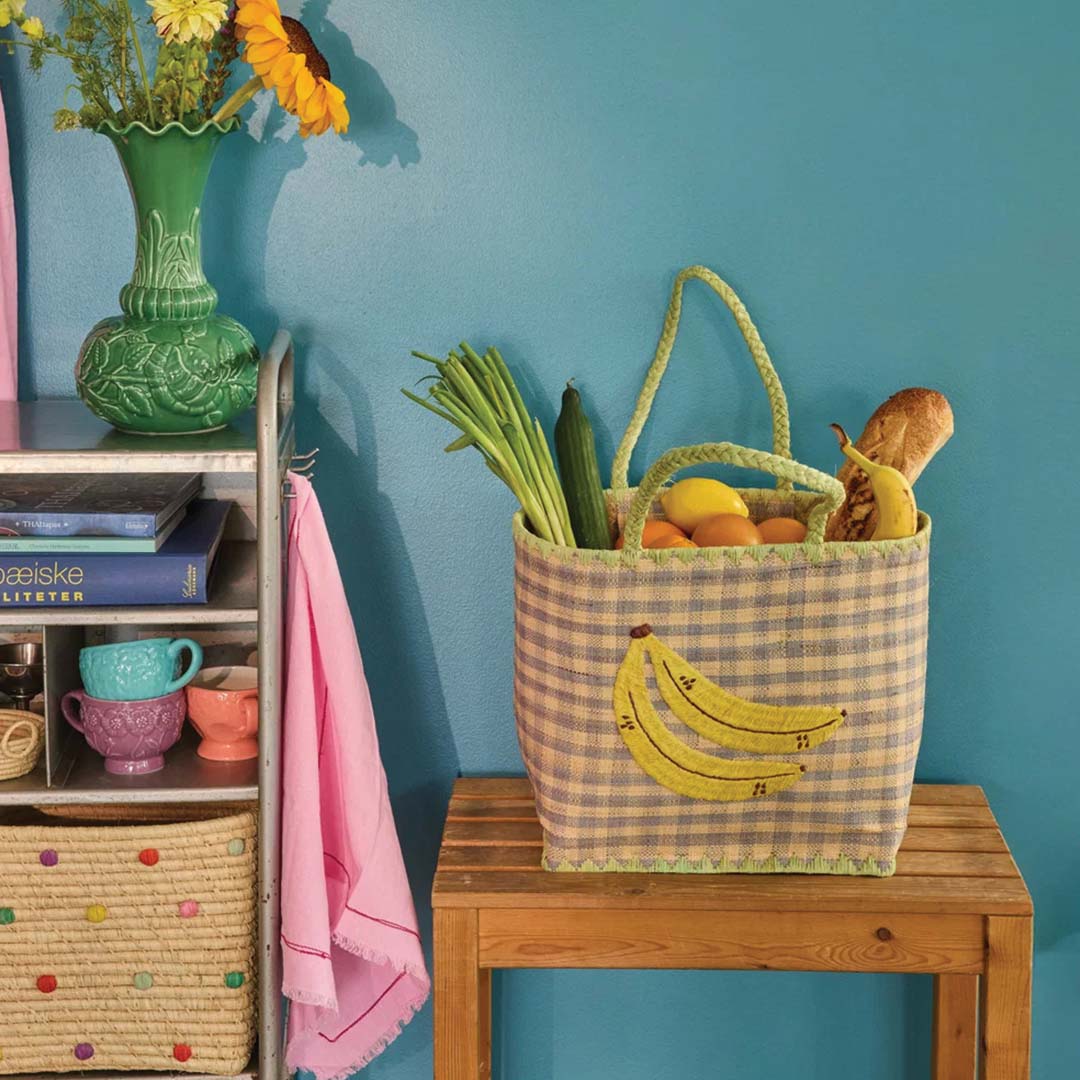 rice kindertas raffia ruiten blauw - banana | BGRFA-SBAN | 2