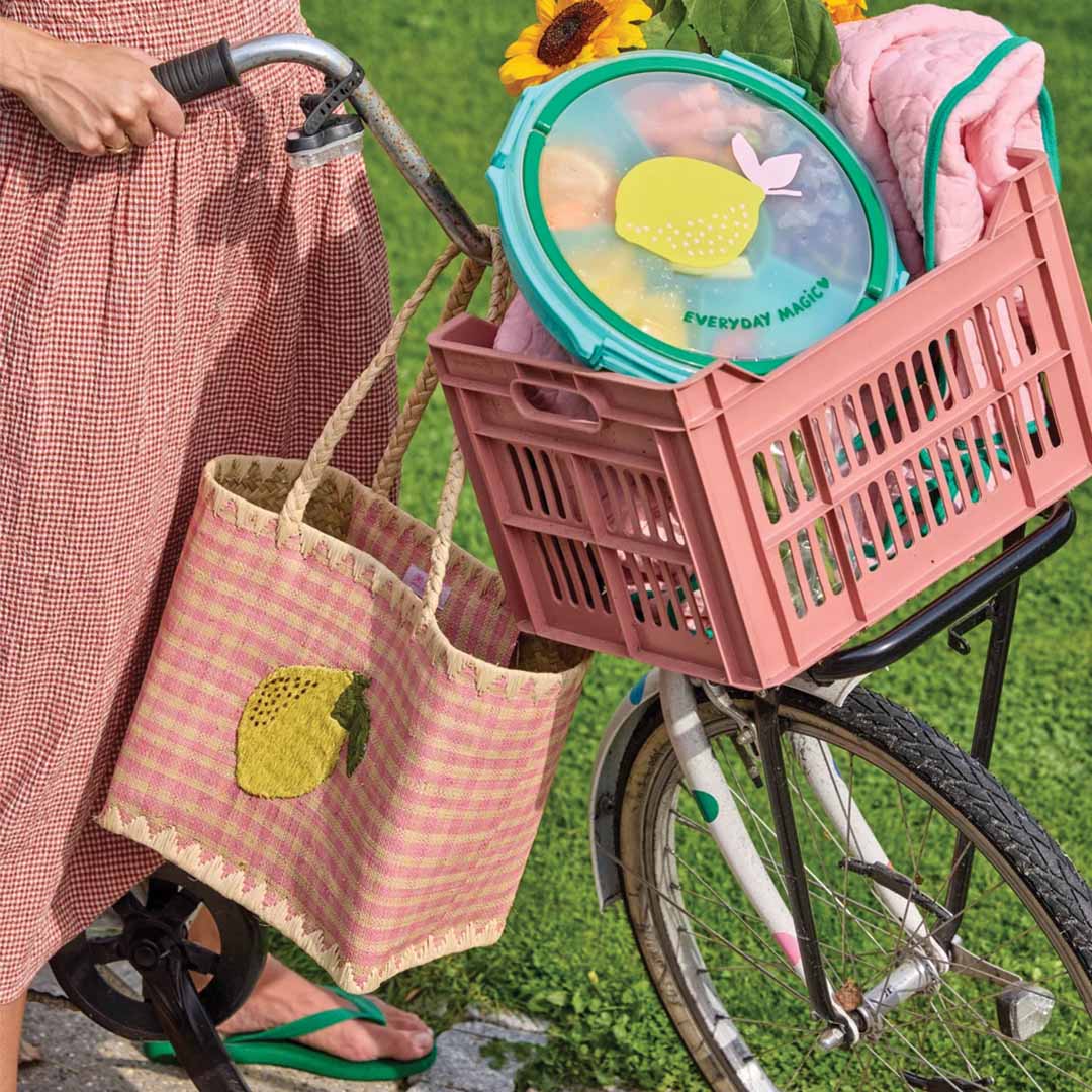 rice kindertas raffia ruiten roze - lemon | BGRFA-SLEMON | 2