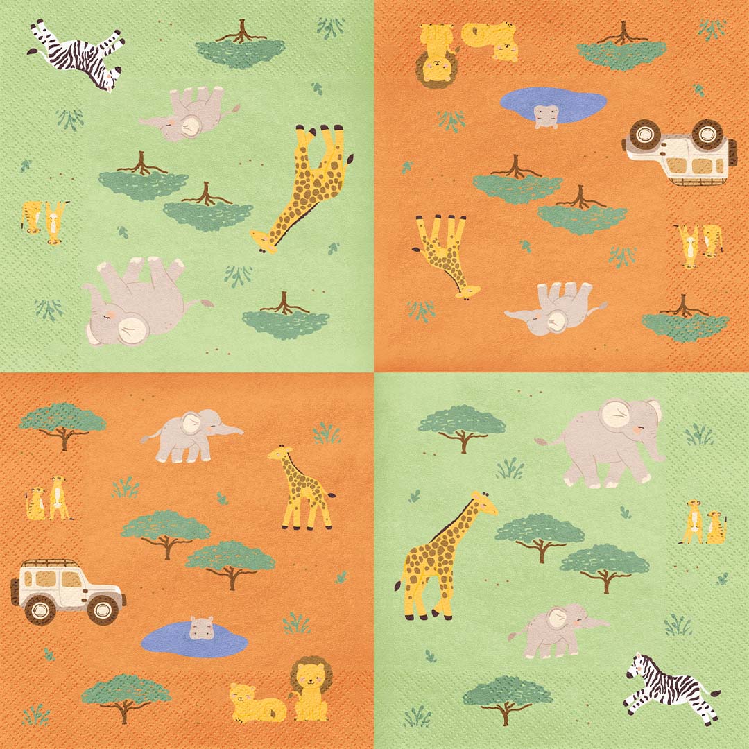 partydeco servetten safari - groen oranje - 12st | SP33-116 | 