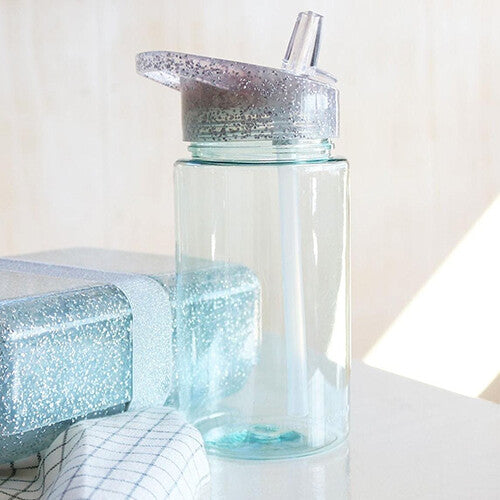 a little lovely company drinkfles met rietje - glitter zilver - 450ml | DBGLSI31 | 1