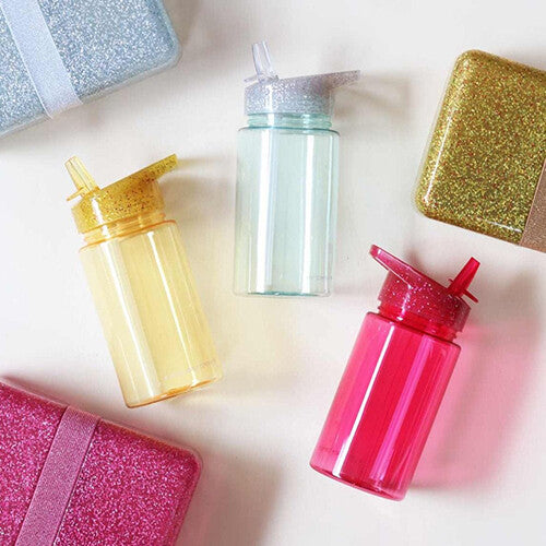 a little lovely company drinkfles met rietje - glitter zilver - 450ml | DBGLSI31 | 2