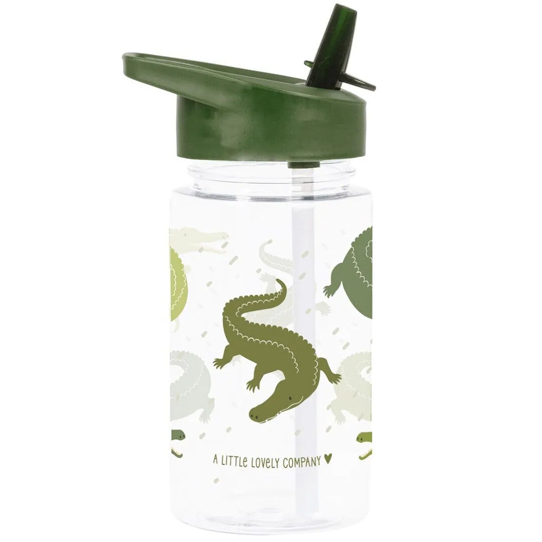 a little lovely company drinkfles met rietje - krokodillen - 450ml | DBCRGR63 | 0