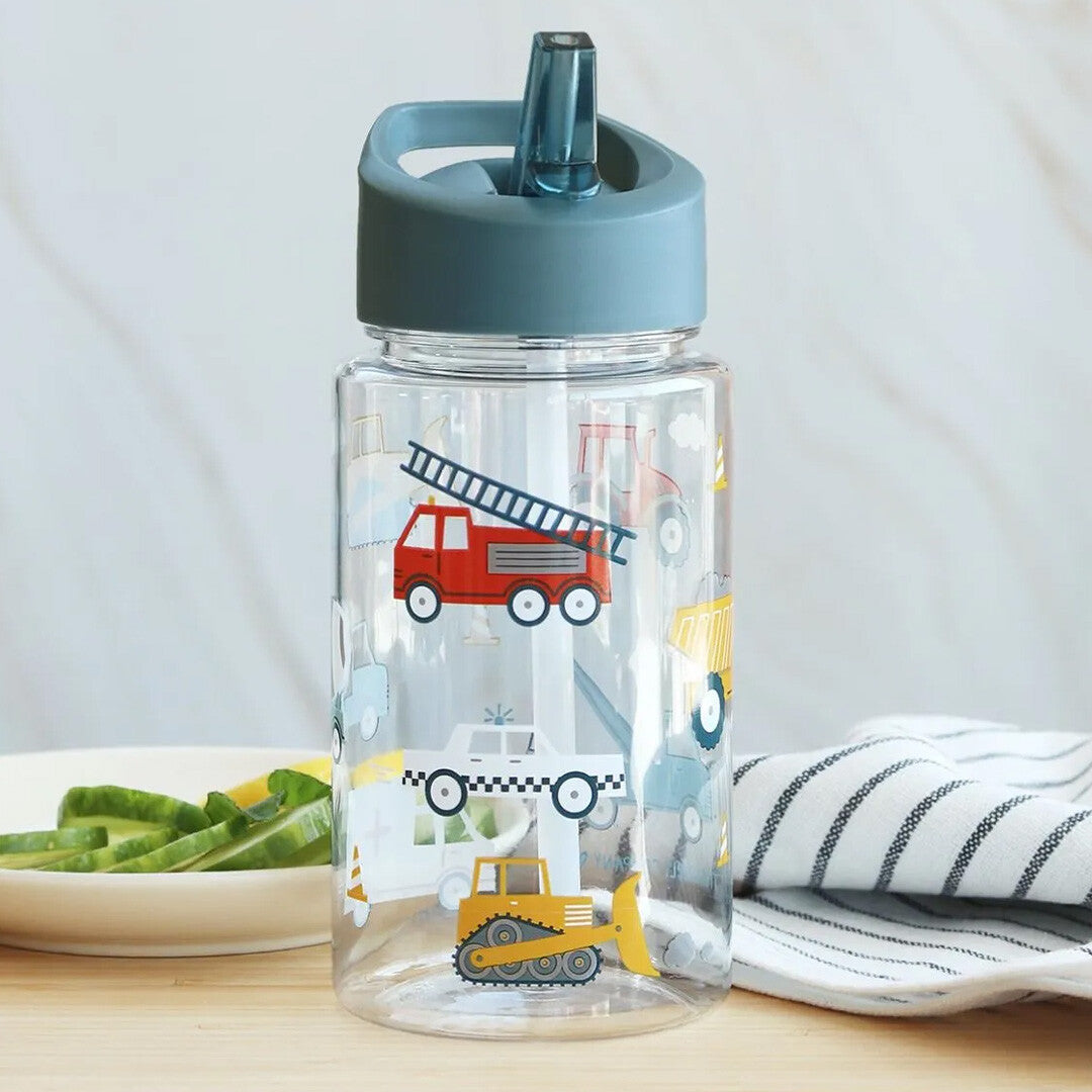 a little lovely company drinkfles met rietje - voertuigen - 450ml | DBVEBU62 | 3