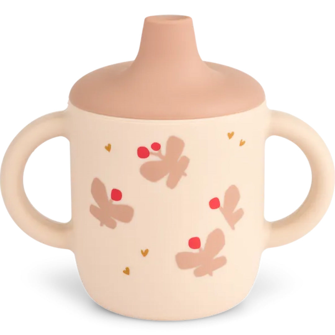 liewood tasse à bec en silicone neil - papillon - apple blossom