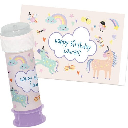 bellenblaasetiket eenhoorns en regenbogen - 6st  | 68355 | 0