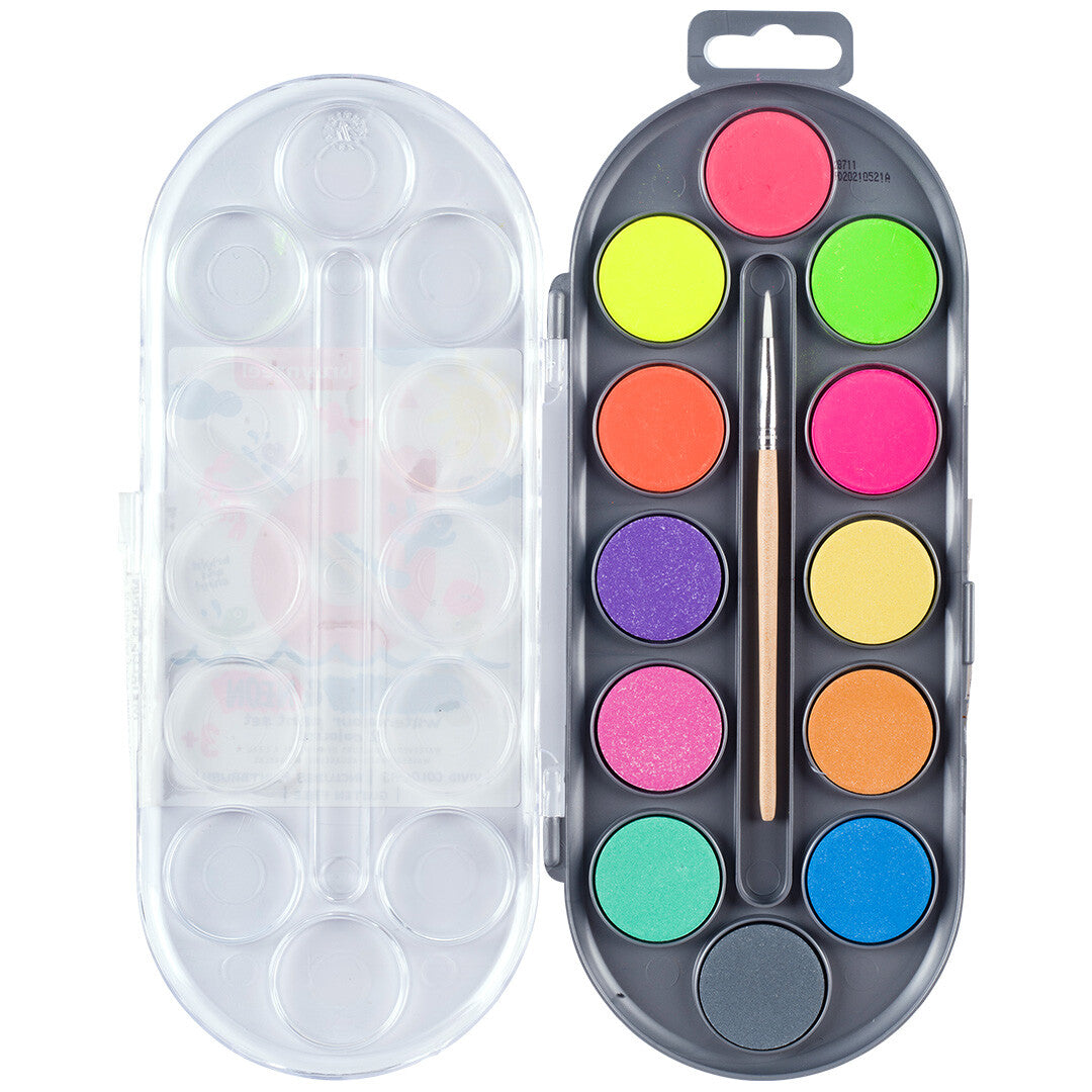 bruynzeel kids waterverf met penseel - metallic en neon - 12 kleuren | 60152112 | 0