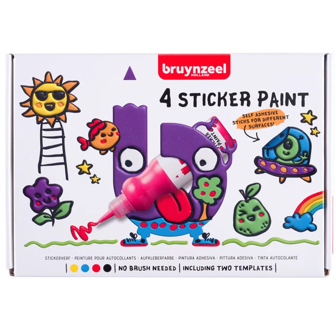Bruynzeel stickerverf hobbyset verpakking met kleurrijke figuren en sterren.