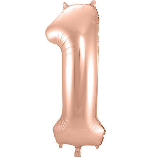 cijferballon een - rosé goudkleurig - 86 cm | 63131 | 0
