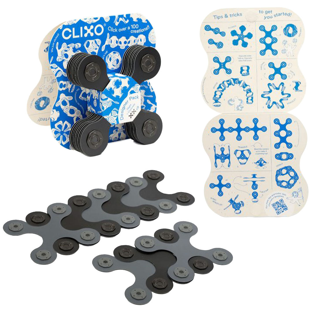 clixo magnetische bouwset designer - zwart grijs - 9-delig | CL-893T-DK-1 | 