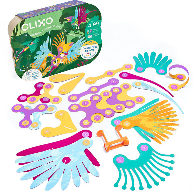 clixo coffret de construction magnétique tropical birds - 24 pièces