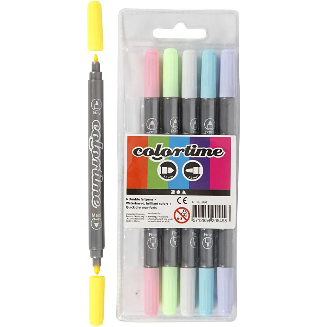 colortime dubbel viltstiften - pastel - 6st | 37991 | 0
