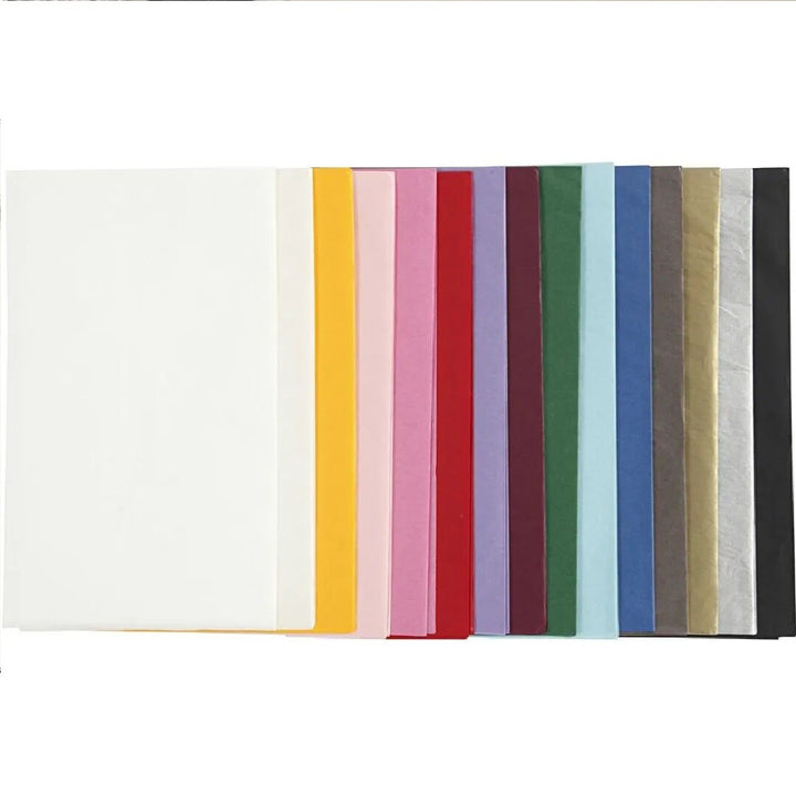 Colortime zijdepapier in een waaier van vijftien verschillende kleuren.