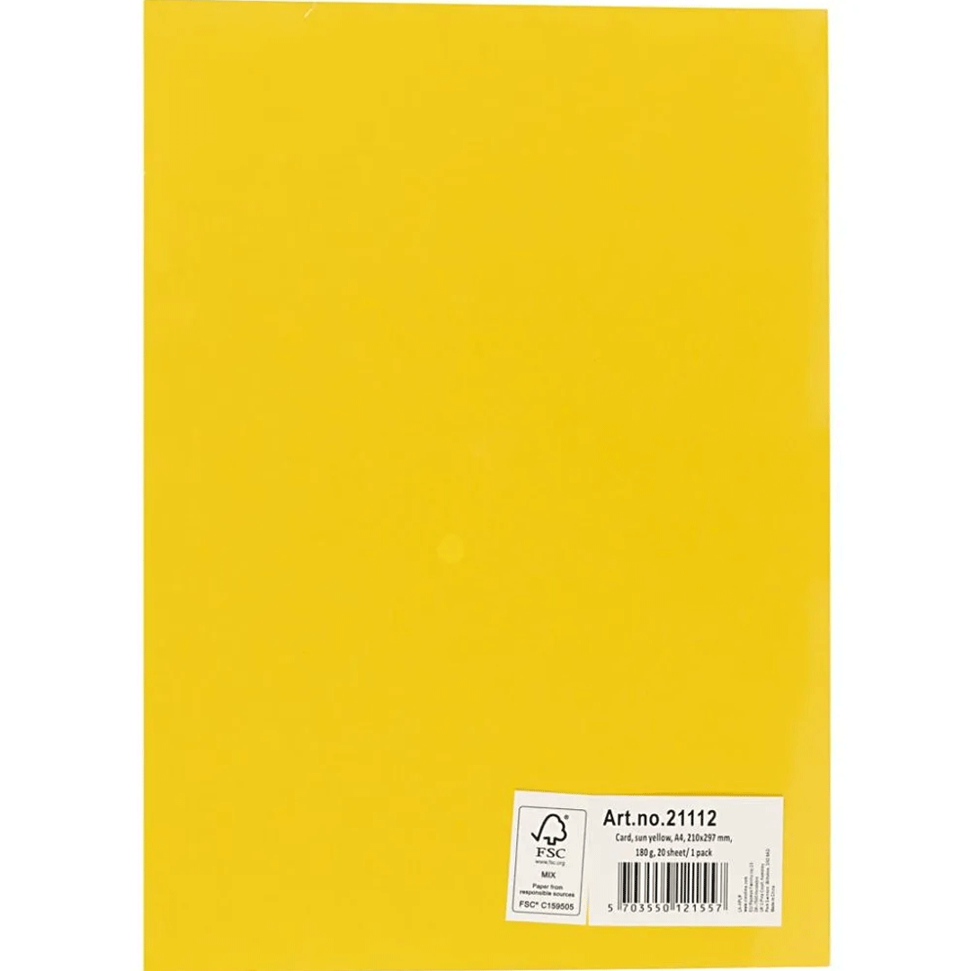 creativ company knutselkarton A4 180 gr - geel - 20 vellen  | 21112 | 1