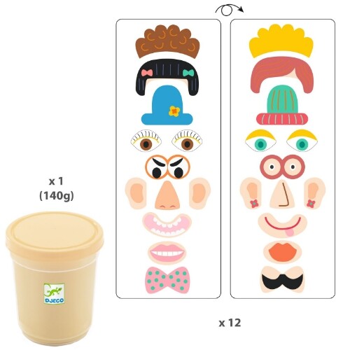 djeco boetseerklei met houten illustraties - myplastipeople - gezichten - 12st | DJ09031 | 1