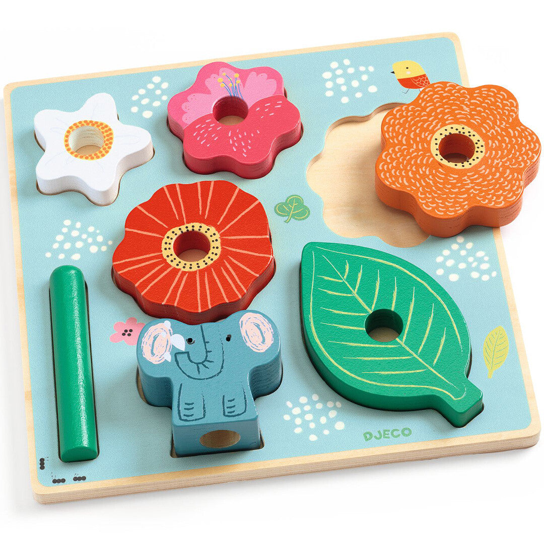 djeco houten puzzel en stapeltoren - happy - 7st | DJ01074 | 0