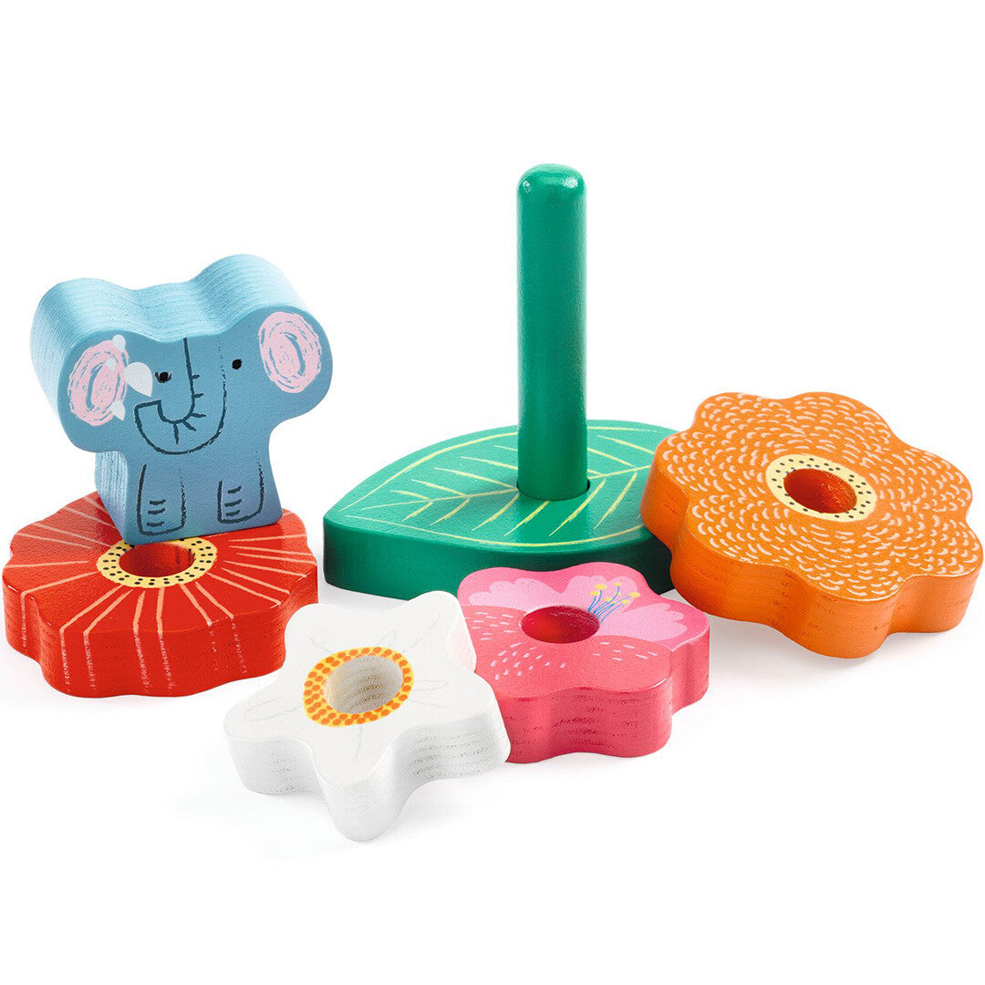 djeco houten puzzel en stapeltoren - happy - 7st | DJ01074 | 2