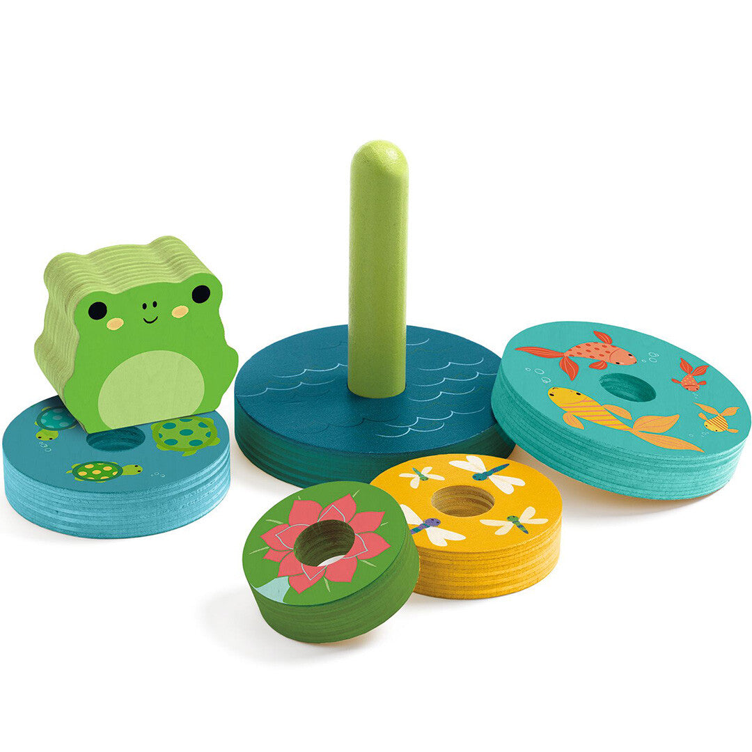djeco houten puzzel en stapeltoren - rainbow - 7st | DJ01077 | 1